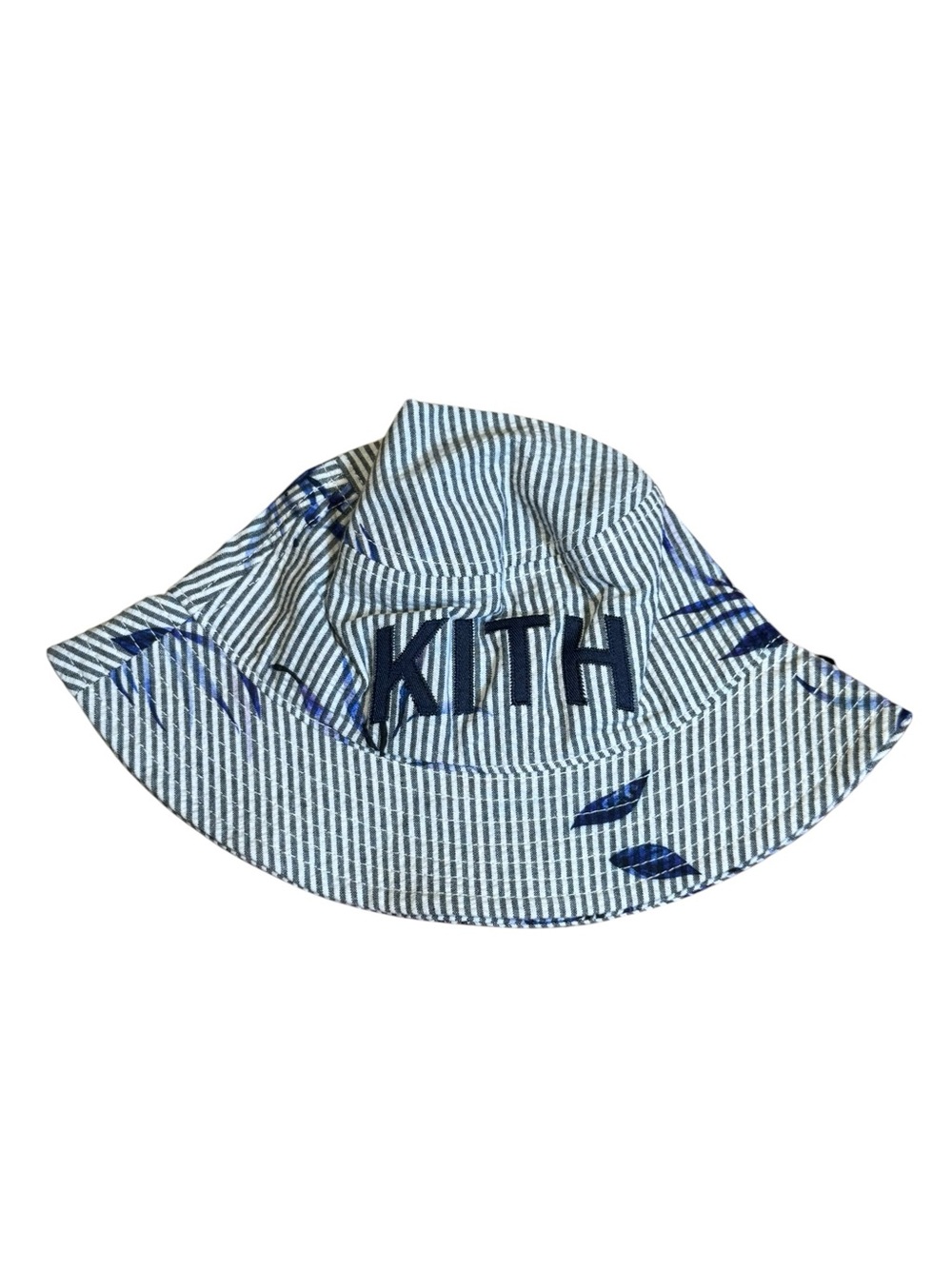 Kith Striped Seersucker Bucket Hat with Navy Embroidery